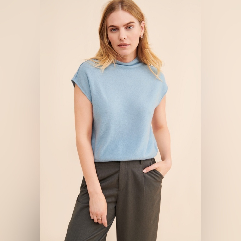 Anthropologie Mock Neck Sky Blue Cashmere collection Sweater Tee size Medium - Picture 1 of 12